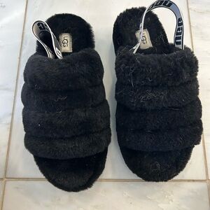 UGG Black Fuzzy Slide Slippers